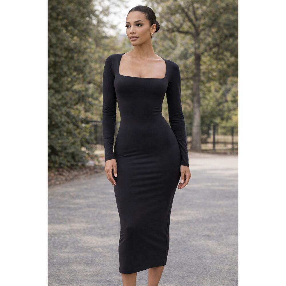 SKIMS Smooth Layers Long Sleeve Bodycon Midi Dress Size Medium